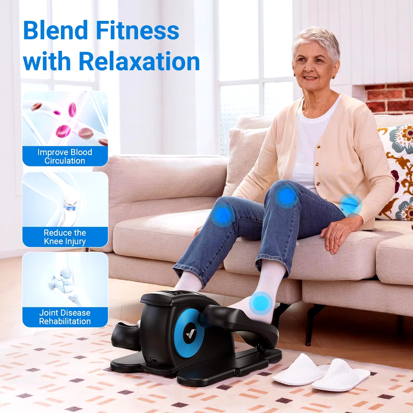 under Desk Elliptical Machine Leg Exerciser for Seniors Adults Portable Quiet Electric Seated Pedal Exerciser 12 Speeds